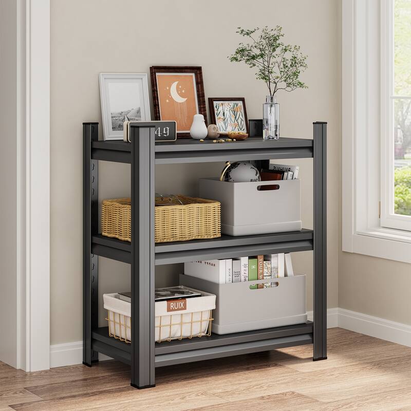 3 Tier Metal Shelf, 31.50 Inch High Freestanding Shelf, Adjustable Divider Unit, Black, Need to Assemble