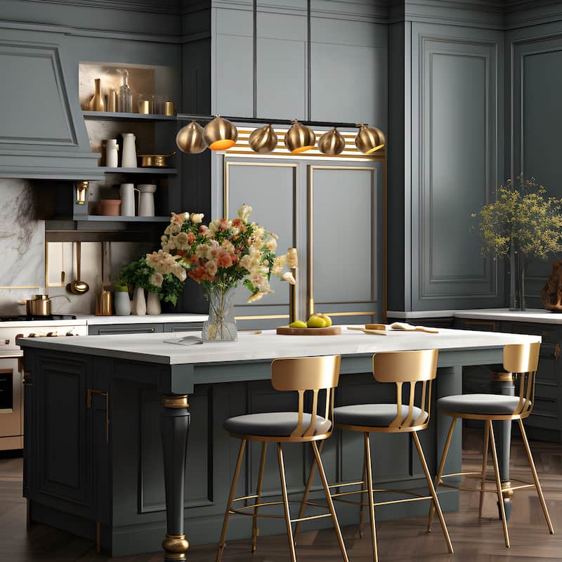 Modern 6-Light Black Gold Linear Chandeliers Glam Metal Island Light for Dining Room - L31" x W5.5" x H13.5"