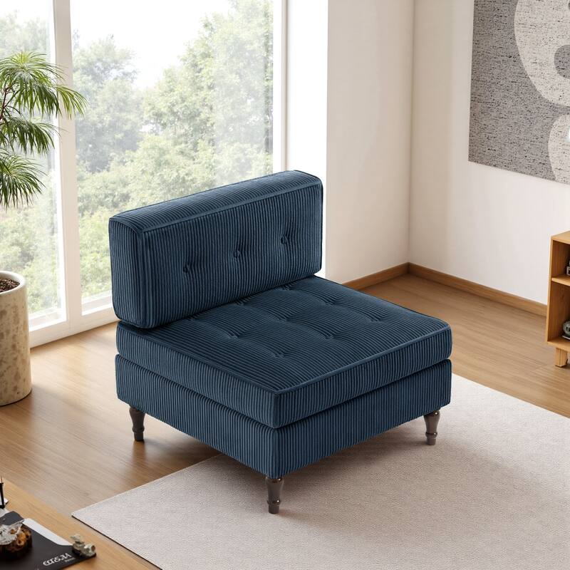 Modern Corduroy Corner Armchair Armless Chair sofa - Navy - Armless chair