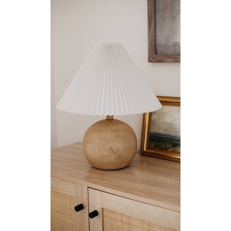 Arvid 17.25" Coastal Scandinavian Resin/Iron Sphere LED Table Lamp with Pleated Shade and Pull Chain, by JONATHAN Y