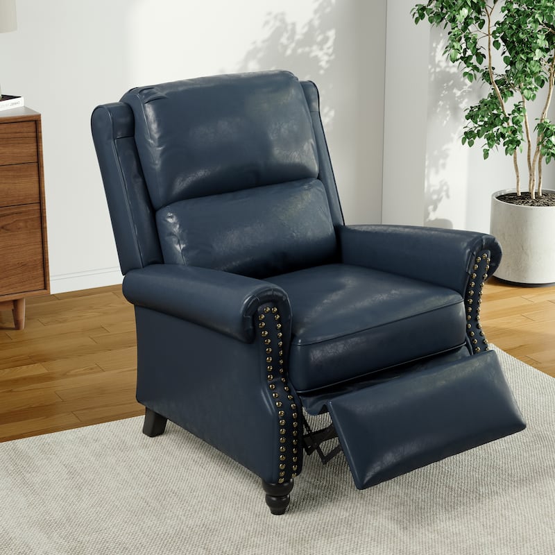 Alisa 35'' W Vegan Leather/ Linen Glider Push Back Recliner Chair