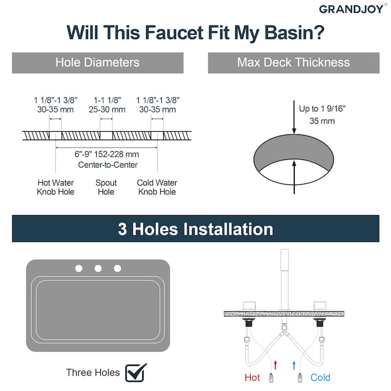 GRANDJOY High Arc Double Handle Bathroom Sink Faucet with Drain