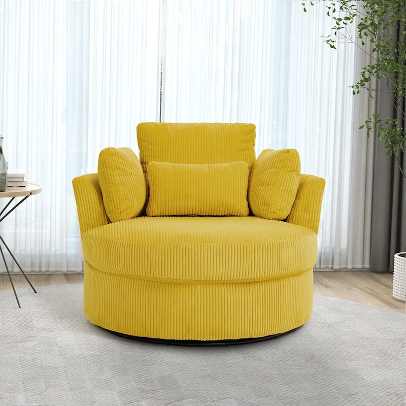 Indoor Corduroy Swivel Chair with Pillows - Mustard