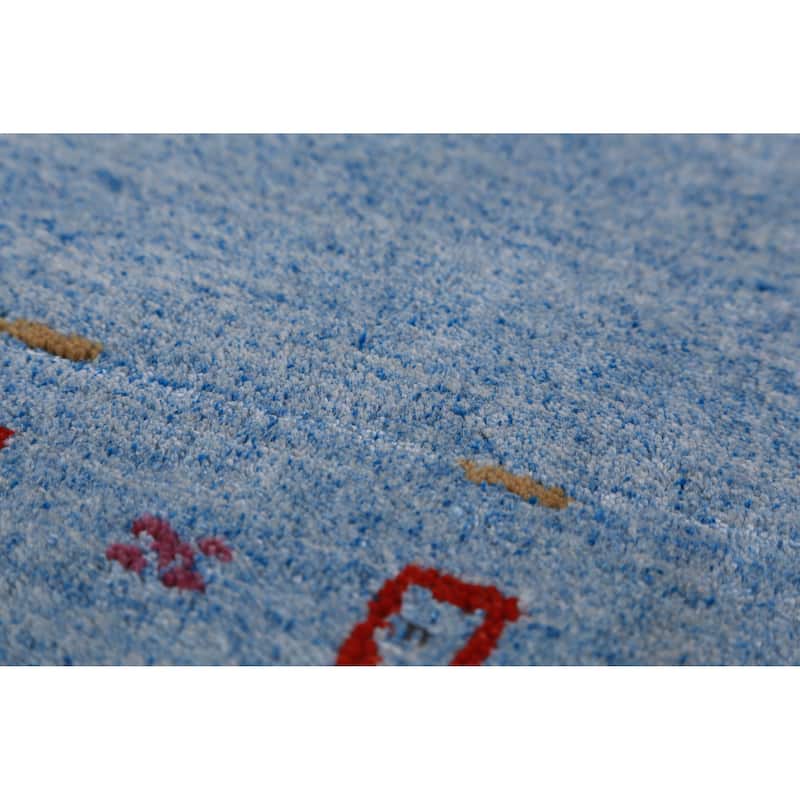 Blue Gabbeh Indian Runner Rug Handmade Wool Carpet - 2'6" x 9'10"