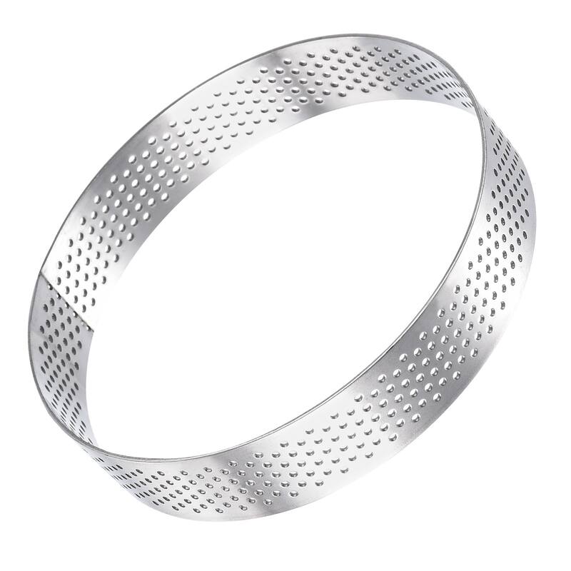Stainless Steel Circular Cake Rings 3.9" Perforated Cake Mousse Ring Baking Mold - Silver