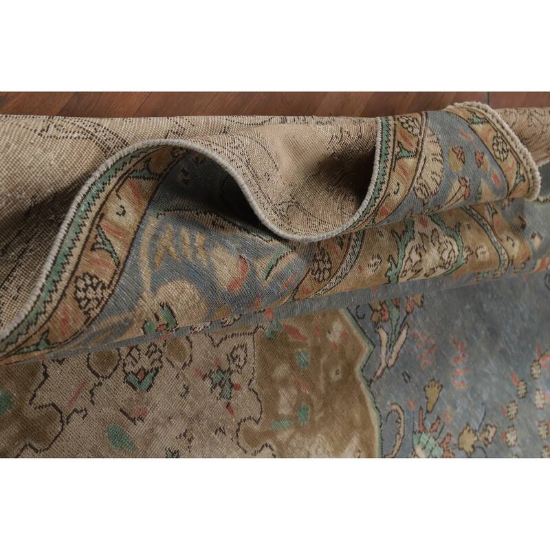 Blue Tabriz Persian Vintage Area Rug Hand-Knotted Wool Carpet - 9'6" x 12'8"