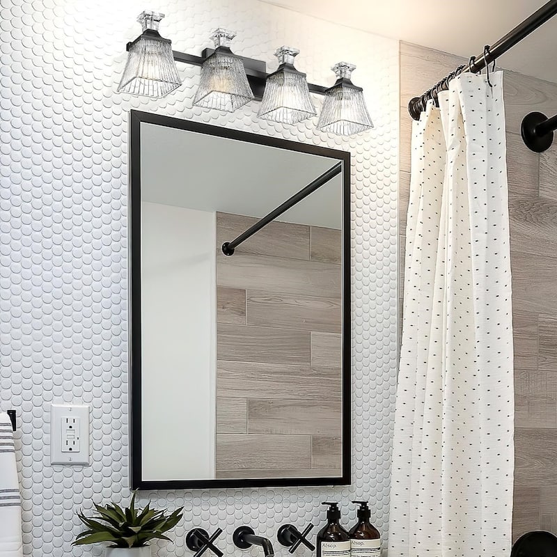 29" 4-Light Bathroom Vanity Light, Wall Sconces With Rippled Glass