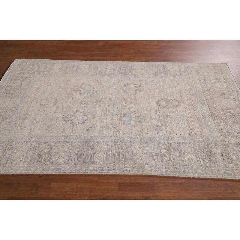 Hand Knotted Oriental 100% Wool Carpet Transitional All-Over Brown Oushak Area Rug - 6' 1'' X 4' 0''