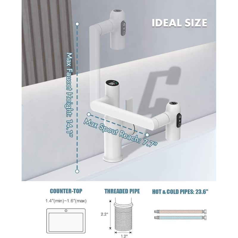 Lefton Rotatable Bathroom Faucet with Temperature Display in Fahrenheit (Batteries-Free), BF2204