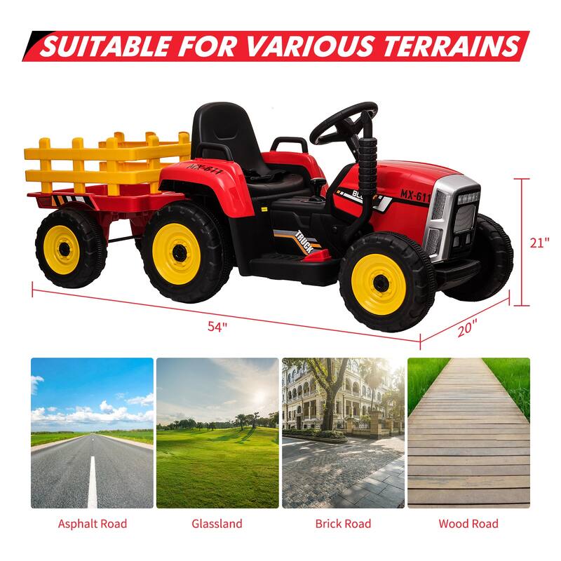 12V Ride on Tractor with Trailer & Remote Control Speed Up to 5mph