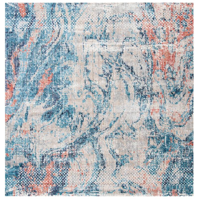 SAFAVIEH Madison Charleen Modern Abstract Rug - 6'7" Square - Beige/Blue