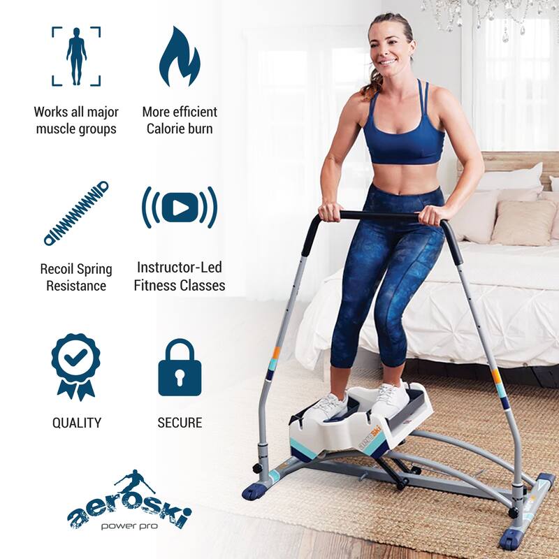 Aeroski 2.0 Ski Fitness Workout Machine with Recoil Spring Resistance, Gray - 50