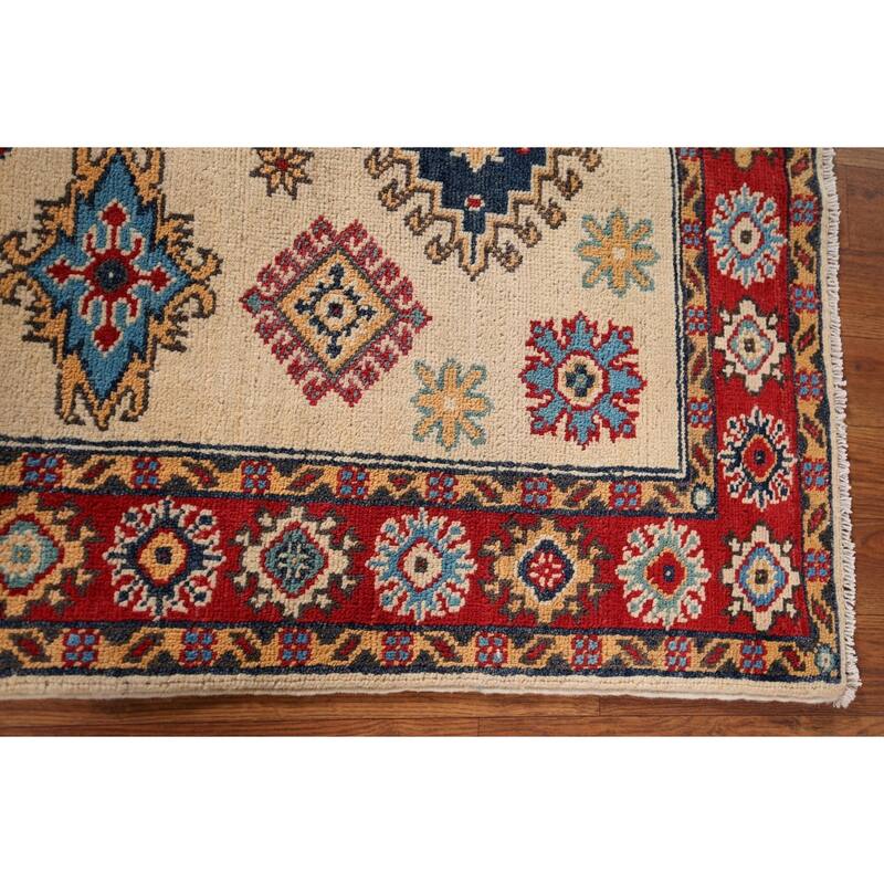 Kazak Oriental Accent Rug Handmade Beige Geometric Wool Carpet - 3'3" x 4'11"