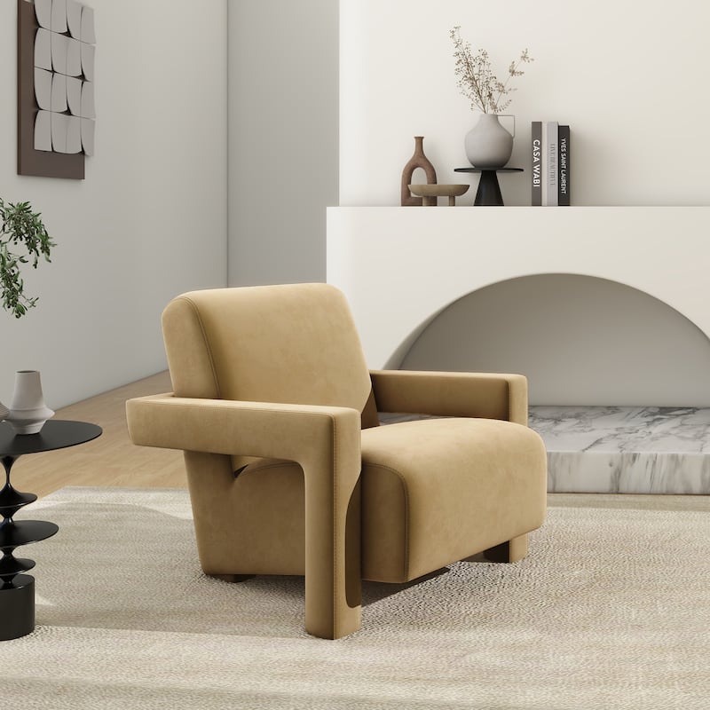 Ethan 28.5" Velvet Fully Upholstered Squared Arm Accent Chair