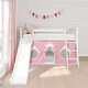 preview thumbnail 2 of 18, Twin Over Twin Low Bunk Bed with Slide & Princess Curtain