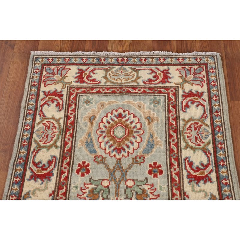 Geometric Kazak Oriental Runner Rug Handmade Hallway Wool Carpet - 2'2" x 6'1"