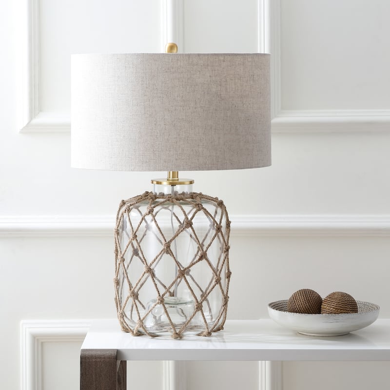 Joseph 26.5" Glass and Rope LED Table Lamp, Brown/Clear by JONATHAN Y