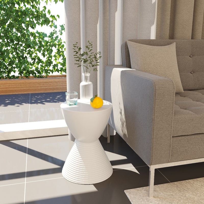 Boyd Round Side Table with Ribbed Design Base - Accent Hourglass End Table with Removable Lid for Living Room & Bedroom