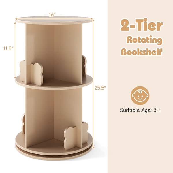 Gymax Kids Rotating Bookshelf Round Spinning Corner Bookcase w/Bear