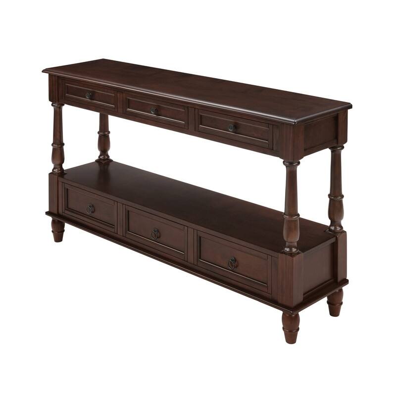 Retro 54" Solid Wood Console Table with 6 Drawers and Shelf for Vintage Living Room and Hallway Storage
