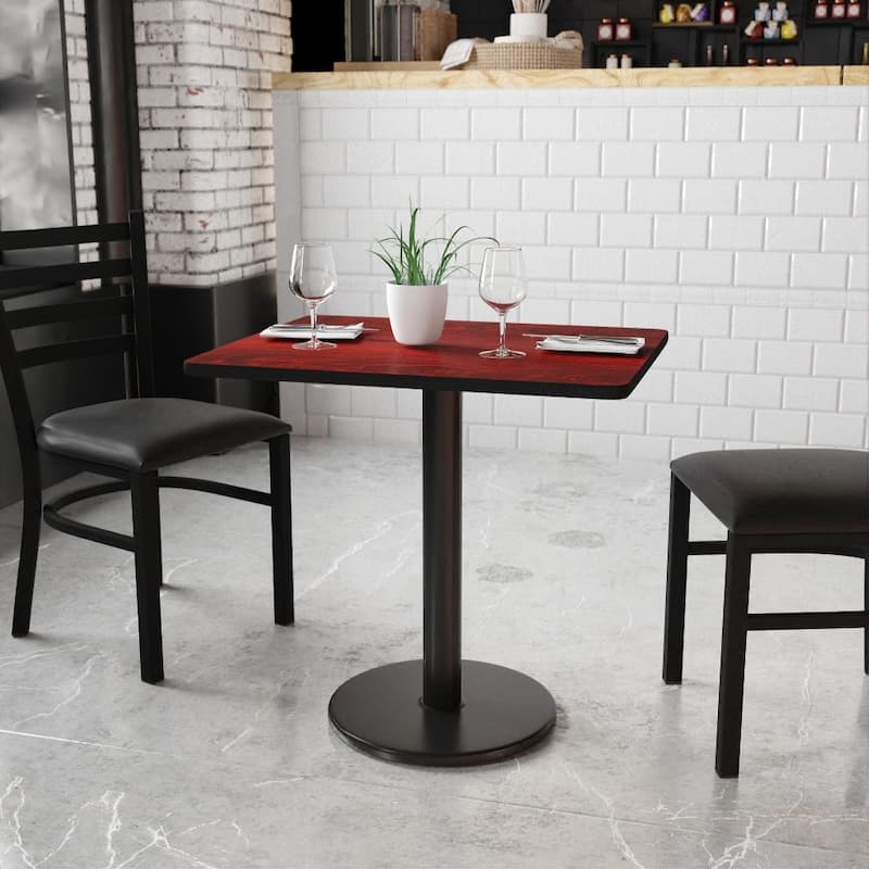 24'' x 30'' Rectangular Laminate Table Top with 18'' Round Table Height Base - 24"W x 30"D x 31.125"H - Mahogany