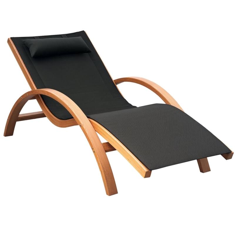 Black Pine Outdoor Lounge Chair with Sling Mesh, Cushion and Armrest - 63.5" L x 28.25" W x 26.75" H - Black