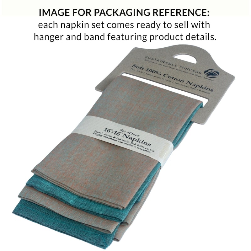 CHIC Banded Napkins by Sustainable Threads | 100% Cotton | Handmade | Fairtrade | 16x16 inch (Set of 4) - 16"x16"