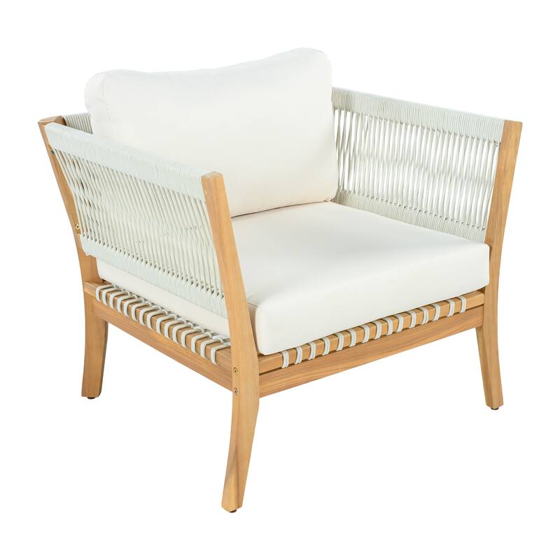 Christopher Knight Home - Modern Outdoor Acacia Wood Patio Lounge Chair with Woven Rope Accents and Weather-Resistant Cushions