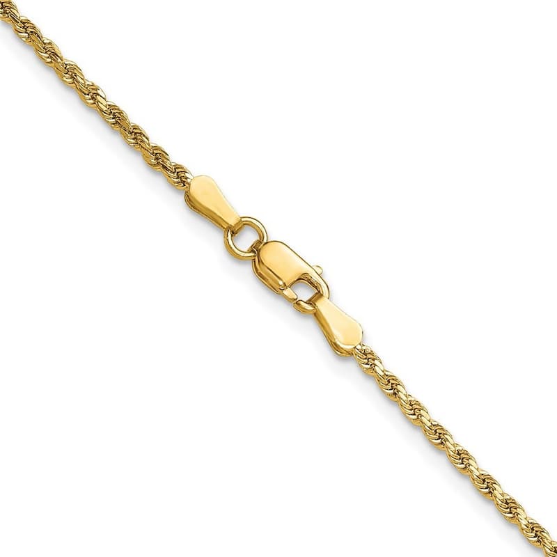 Curata 10k Yellow Gold 2mm Semi solid Diamond Cut Rope Chain Necklace for Men (Lobster)