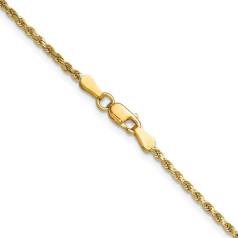 Curata 14k Gold 2mm Semi solid Sparkle Cut Rope Chain Bracelet