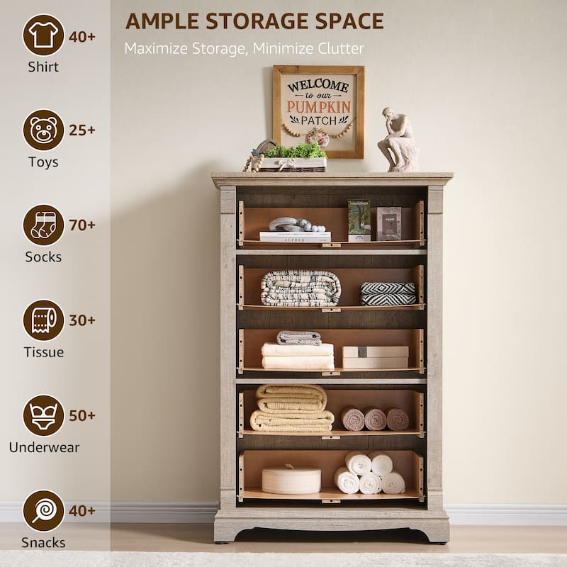 Farmhouse 5 Drawers Dresser, Wood Rustic Chest of Drawers for Bedroom