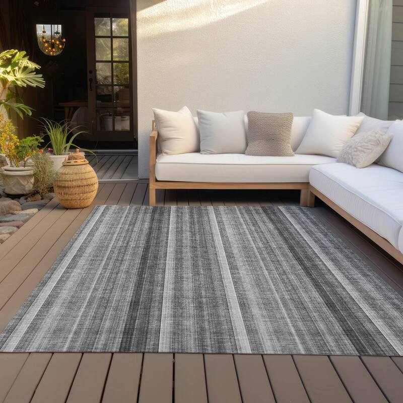 Machine Washable Indoor/ Outdoor Striped Chantille Rug