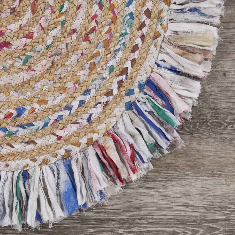 Sevita Organic Jute Braided Area Rug, White and Multi