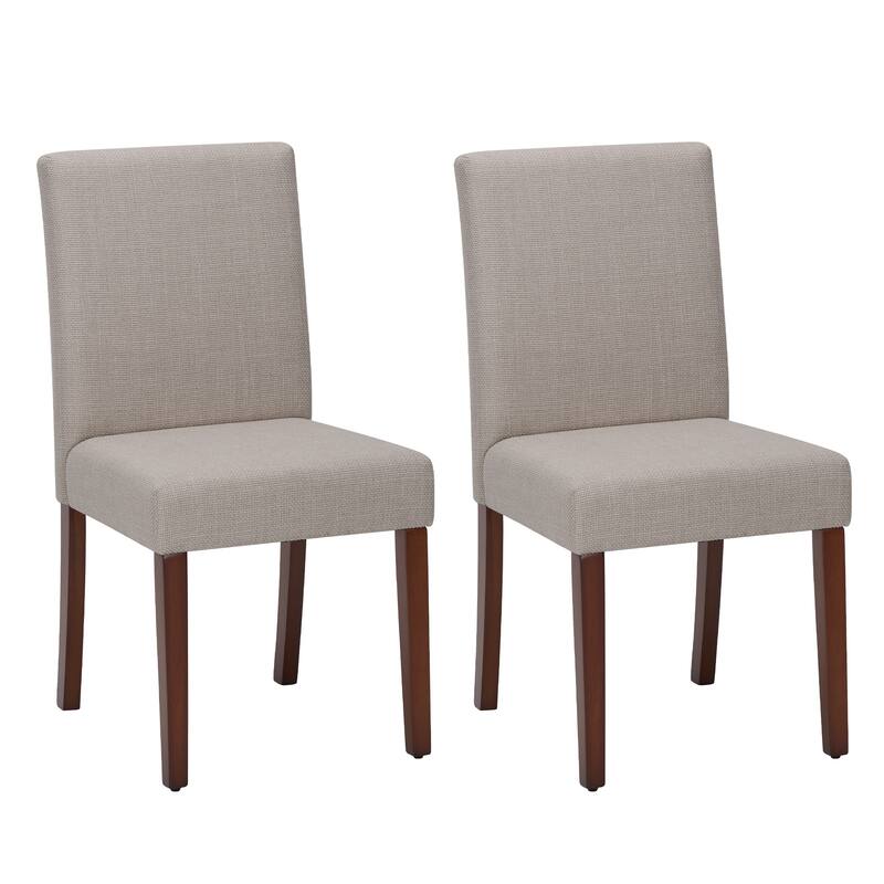 Set of 2 Modern Fabric Dining Chairs, Beige Upholstered Side Chairs with Wood Legs for Farmhouse