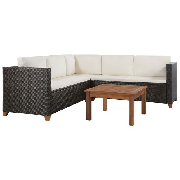 vidaXL 4 Piece Garden Lounge Set with Cushions Poly Rattan Brown - 48.8" x 25.6" x 24.4"