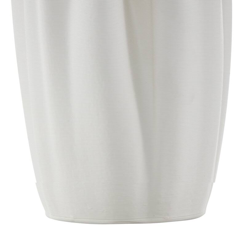 White Ceramic Ribbed Dimensional Folded Abstract Vase with Compact Wavy Rim