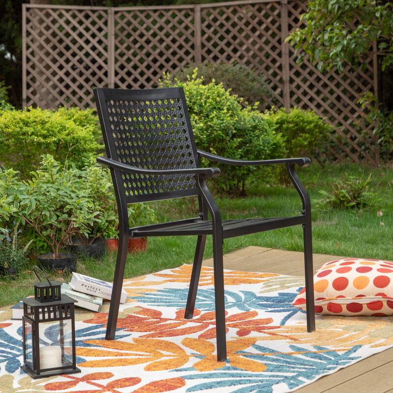 PHI VILLA 7-Piece Patio Dining Set Metal E-coating of 6 Upgraded Back Pattern Chairs & 1 Umbrella Hole Metal Table