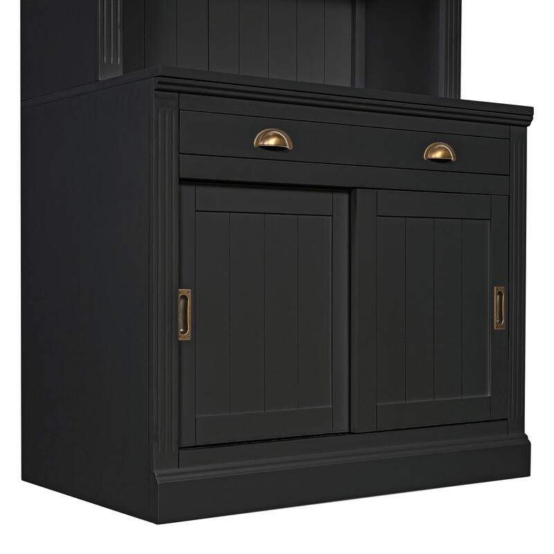 83.4" Tall Bookshelf with LED Lighting, Sliding Doors and Open Shelves