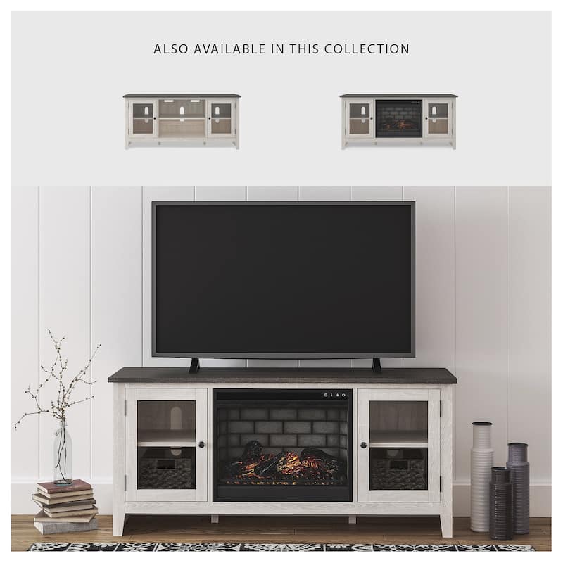 Signature Design by Ashley Dorrinson White/Gray 60" TV Stand for TVs up to 69" with Electric Fireplace - 60"W x 17.5"D x 27.75"H