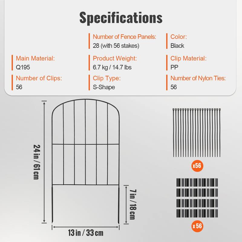 Black Metal Animal Barrier and Decorative Garden Fencing with Spike Space Ideal for Outdoor Use - 24 x 13 inch