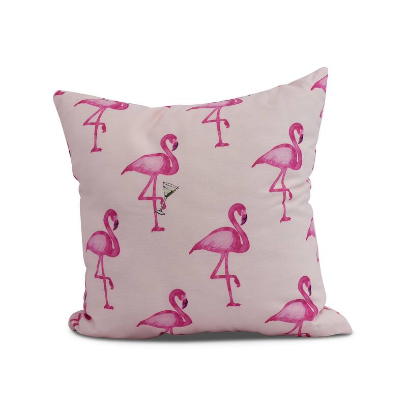16 x 16 Inch Flamingo Fanfare Martini Animal Print Outdoor Pillow - Pink