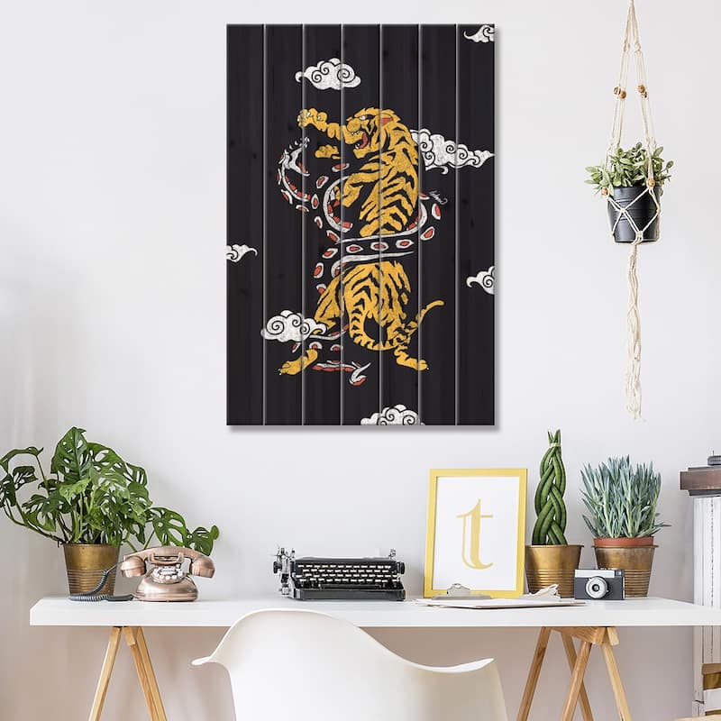 Tiger vs, Snake Clouds Print On Wood by Lostanaw - Multi-Color