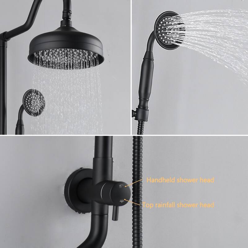 Proox Wall Mount Bathroom Rainfall Shower Fixtures Faucet with 8 inch Shower Head Handheld