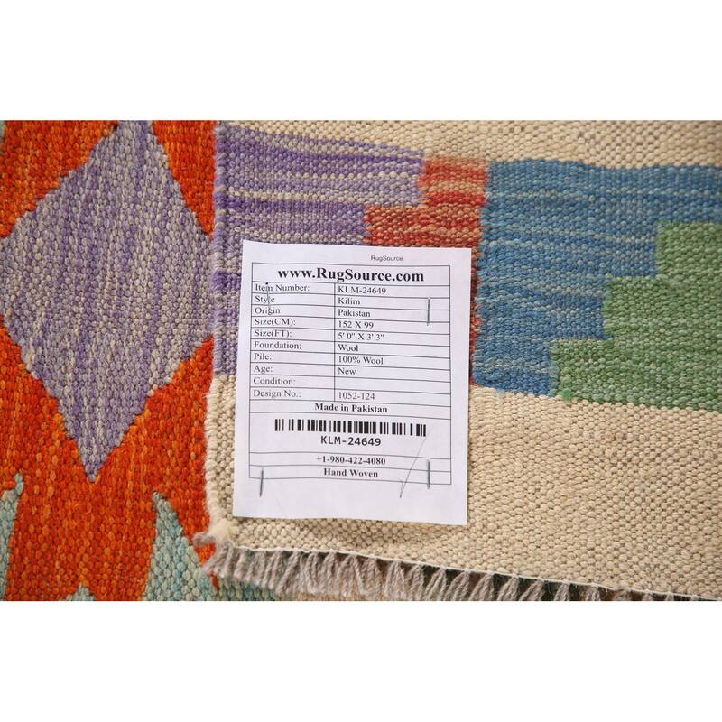 Southwestern Kilim Area Rug Flatweave Wool Carpet - 3'3"x 5'0"