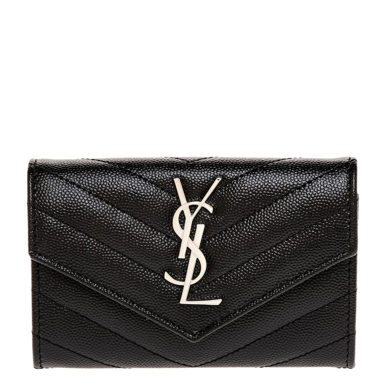 Saint Laurent Cassandre Small Envelope Wallet in Grain de Poudre Leather - Black