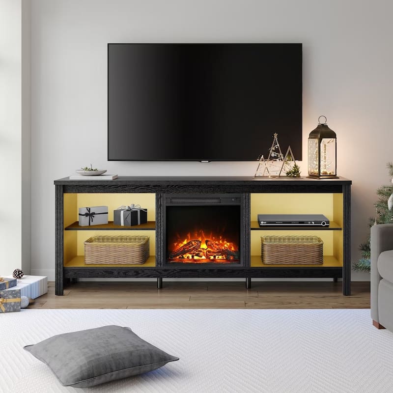 Wood Fireplace TV Stand for 75 Inch TV Entertainment Center, 70 Inch
