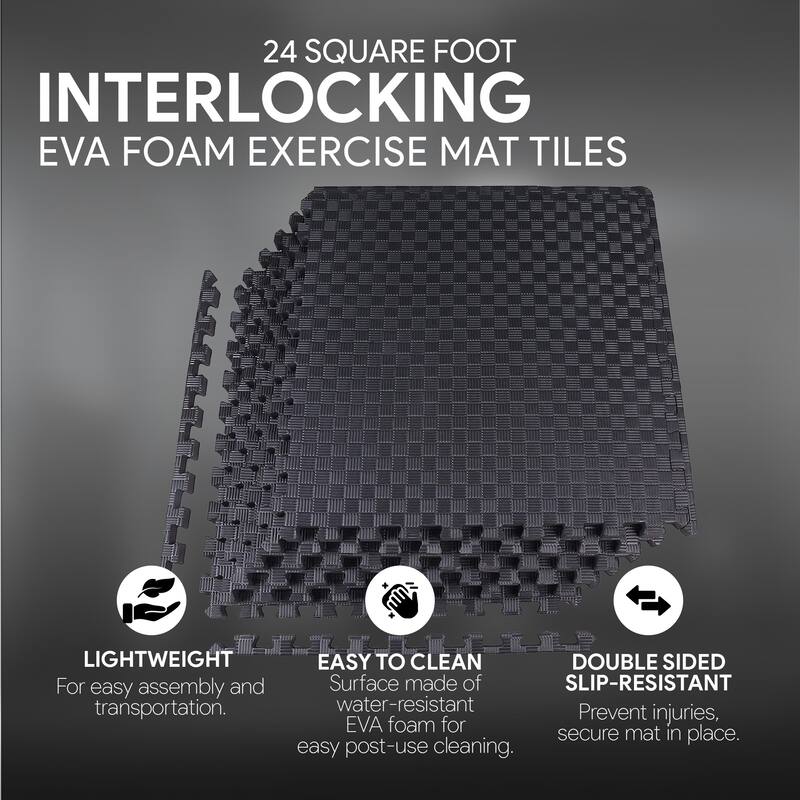 BalanceFrom Fitness Foam Interlocking Exercise Floor Mat, 24 SqFt, Black 2 Pack - 7.90