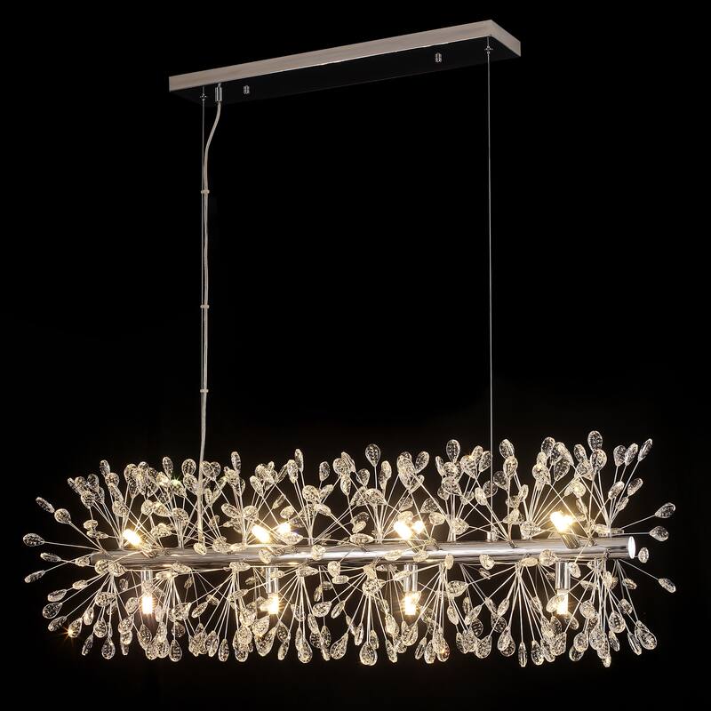 9/12-Light Modern Glam Linear Sputnik Starburst Beaded Crystal Chandelier Firework Kitchen Island Pendant