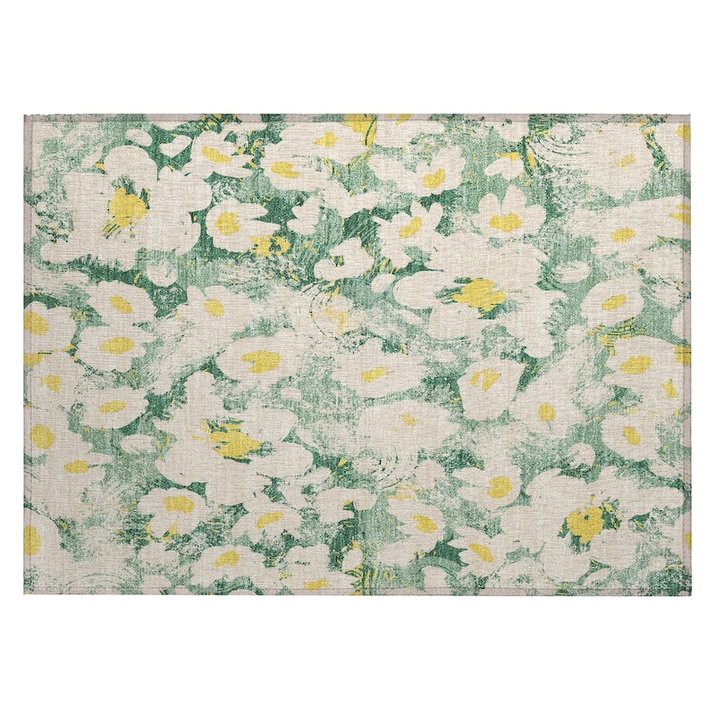 Machine Washable Indoor/ Outdoor Modern Daisy Chantille Rug