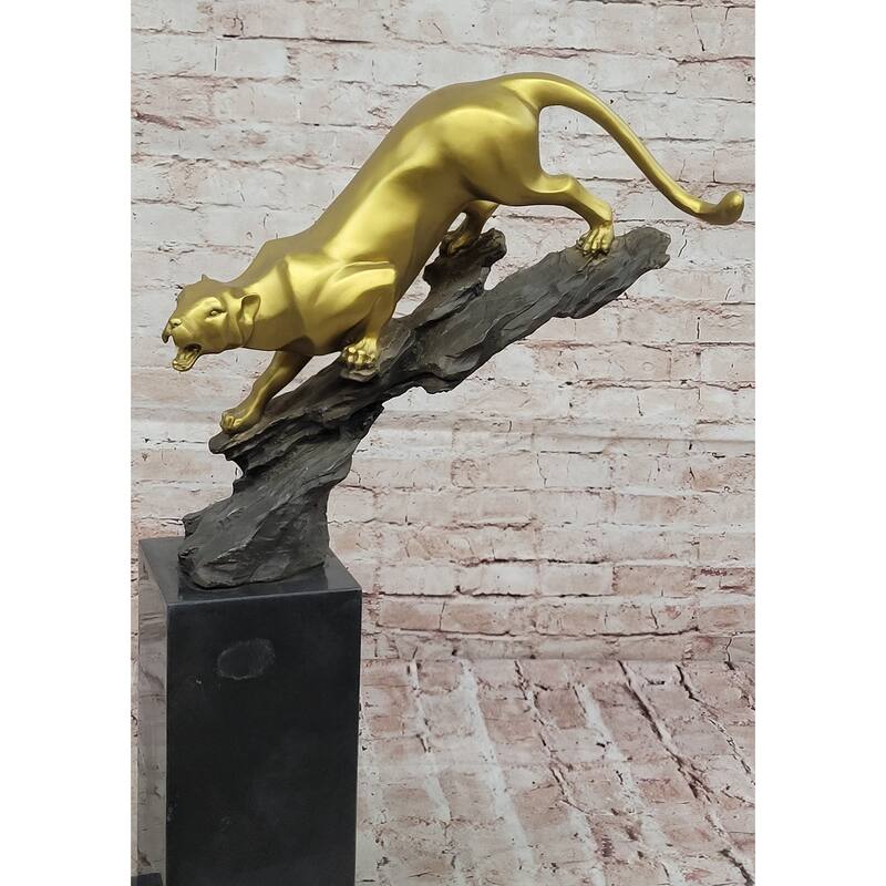 Golden Bronze Panther Statue - Dynamic Wildlife Sculpture Decor